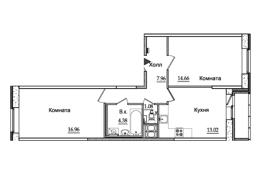 Двухкомнатная квартира в : площадь 59.32 м2 , этаж: 2 – купить в Санкт-Петербурге